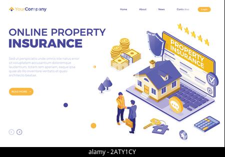 Online Propery House Insurance Isometric Stock Vektor