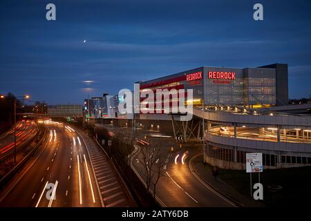 Stockport Redrock Entwicklung im Stadtzentrum und am Rande der Autobahn M60 Stockfoto