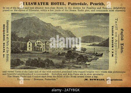 1890 Anzeige für den britischen Eisenbahnführer für das Ullswater Hotel, Patterdale, Penrith, Großbritannien Stockfoto