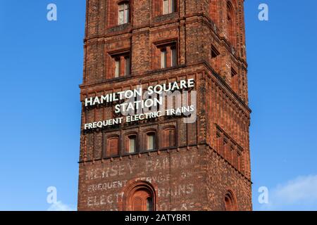 Hamilton Square Bahnhof Tower Detail, Hamilton Street, Birkenhead Stockfoto