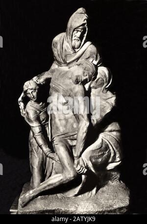 MICHELANGELO BUONARROTI ( Caprese 1475 - Roma 1564 ) , italienische Renaissance-Bildhauer , Maler und Dichter - die ' Pietà ' mit SELBSTPORTRÄT , Floren Stockfoto