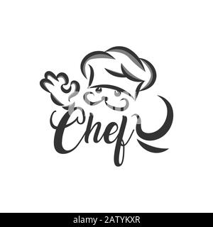 Logo des Küchenchefs. Beschriftung Mit Handbeschriftung mit einem Koch. Design des Symbol-Symbols. Stock Vektor