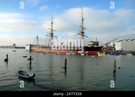 HMS Warrior, 1860 für die Royal Navy gebaut, Portsmouth Historic Docks, Portsmouth, Hampshire, England. Stockfoto