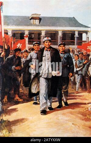 Ein beliebter oleographischer Druck mit einem idialisierten Porträt von jungen Menschen Chinesischer Politiker MAO TSE-TUNG ( 1893 - 1976 ) - POLITIK - POLITIK - sozialismo - Stockfoto