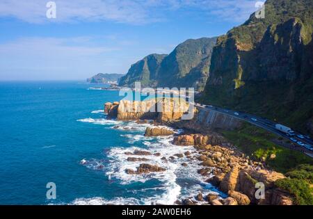 Luftaufnahme von Nanya Rock, Jioufen, Taiwan Stockfoto