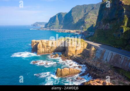 Luftaufnahme von Nanya Rock, Jioufen, Taiwan Stockfoto