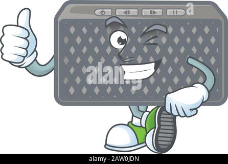 Ein Maskottchen-Symbol des kabellosen Lautsprechers, das die Daumen nach oben drückt Stock Vektor