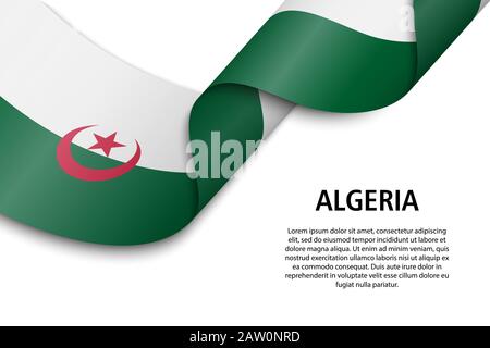 Winkende Band oder Banner mit Flagge Algerien. Für Independence day Poster Design Template Stock Vektor