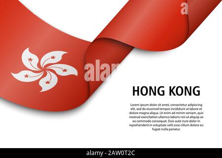 Winkende Band oder Banner mit Flagge von Hong Kong. Für Independence day Poster Design Template Stock Vektor