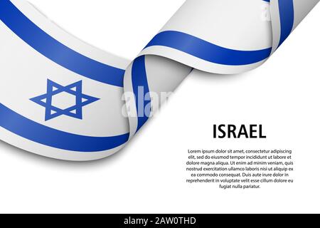 Winkende Band oder Banner mit Flagge von Israel. Für Independence day Poster Design Template Stock Vektor