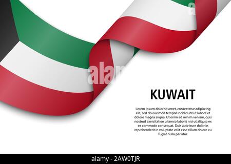 Winkende Band oder Banner mit Flagge Kuwait. Für Independence day Poster Design Template Stock Vektor