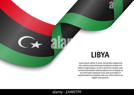 Winkende Band oder Banner mit Flagge Libyen. Für Independence day Poster Design Template Stock Vektor