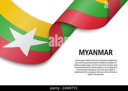 Winkende Band oder Banner mit Flagge von Myanmar. Für Independence day Poster Design Template Stock Vektor