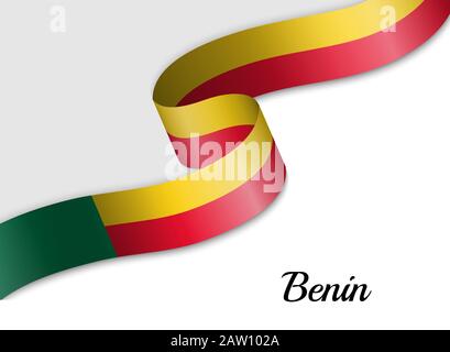 Schwenkende Bandfahne von Benin. Vorlage für das Banner zum Unabhängigkeitstag Stock Vektor