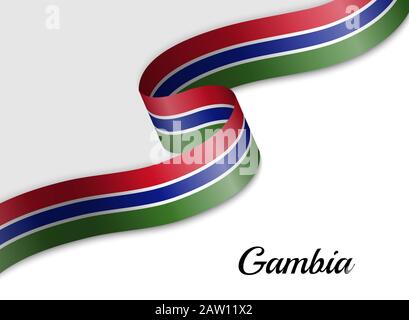 Schwenkende Bandfahne von Gambia. Vorlage für das Banner zum Unabhängigkeitstag Stock Vektor