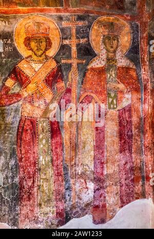 Kirchenfresken in der Heiligen Mutter Gottes (Sv Mala Bogorodica) Mazedonisch-orthodoxe Kloster im Matka-Dorf bei Skopje, Nord-Mazedonien Stockfoto