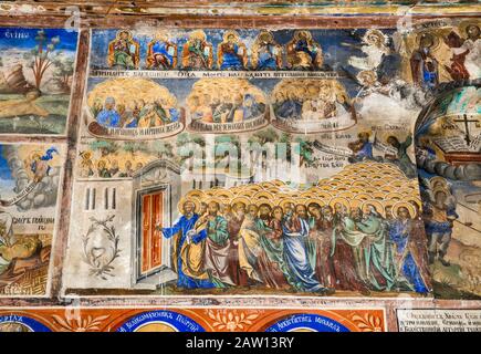 Freskenbilder im Kloster Sveti Jovan Bigorski, Mazedonisch-orthodoxe, im Radika Flusstal, Mavrovo National Park, in der Nähe von Debar, Nord-Mazedonien Stockfoto