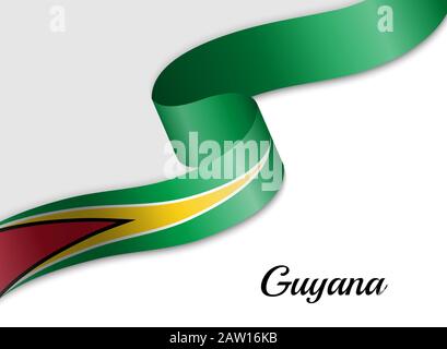 Schwenkende Bandfahne von Guyana. Vorlage für das Banner zum Unabhängigkeitstag Stock Vektor