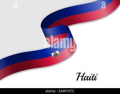 Schwenkende Bandfahne von Haiti. Vorlage für das Banner zum Unabhängigkeitstag Stock Vektor