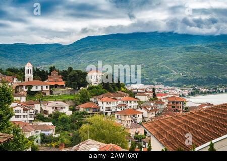 Allgemeiner Blick auf Ohrid, UNESCO-Weltkulturerbe, Nord-Mazedonien Stockfoto