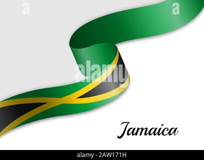 Schwenkende Bandfahne von Jamaika. Vorlage für das Banner zum Unabhängigkeitstag Stock Vektor