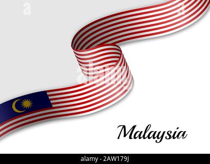 Schwenkende Bandfahne von Malaysia. Vorlage für das Banner zum Unabhängigkeitstag Stock Vektor