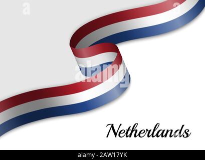 Schwenkende Flachbandfahne der Niederlande. Vorlage für das Banner zum Unabhängigkeitstag Stock Vektor