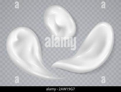 Weiß Creme verschmiert Sammlung auf transparentem Hintergrund isoliert. Feuchtigkeitsspendende Lotion, Sonnenschutz Anschläge. Stock Vektor