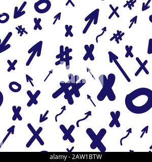 Pfeile, Hashtags Symbole, von Hand gezeichneter Satz verschiedener Formen Stock Vektor