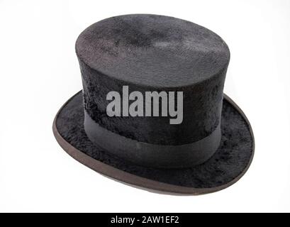 Schwarzer Hut isoliert auf Weiß Stockfoto