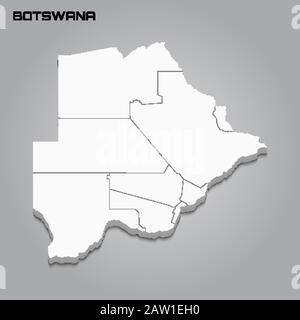 Botswana 3D-Karte mit den Grenzen der Regionen. Vektorgrafiken Stock Vektor