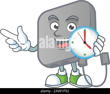 Power Bank Cartoon Character Style mit einer Uhr Stock Vektor
