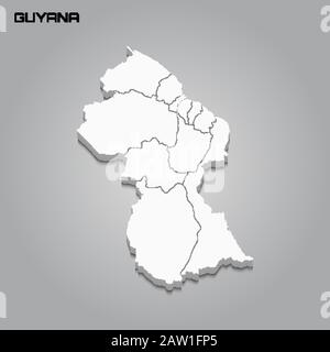 Guyana 3d-Karte mit den Grenzen der Regionen. Vektorgrafiken Stock Vektor