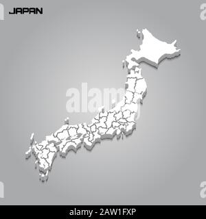 Japan 3D-Karte mit Rand von Regionen. Vektorgrafiken Stock Vektor