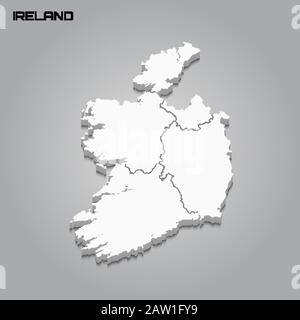 Irland 3D-Karte mit den Grenzen der Regionen. Vektorgrafiken Stock Vektor