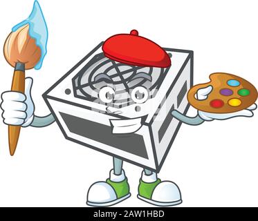 Ein elegantes Netzteil mit weißem Maler-Maskottchen-Symbol mit Bürste Stock Vektor