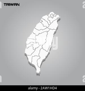 Taiwan 3D-Karte mit Rand der Regionen. Vektorgrafiken Stock Vektor