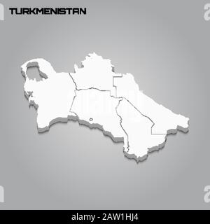 Turkmenistan 3d-Karte mit den Grenzen der Regionen. Vektorgrafiken Stock Vektor