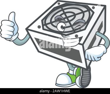 Ein Maskottchen-Symbol der weißen Farbe des Netzteils, das die Daumen nach oben drückt Stock Vektor
