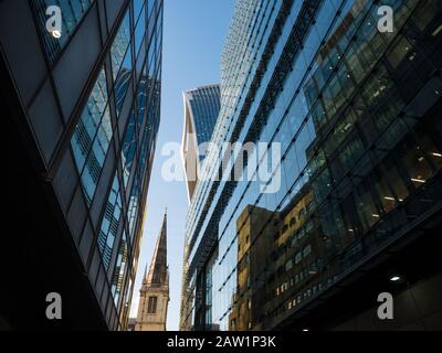 ST Margaret Patten, Church Spire, City of London, Modern Buildings, London, England, Großbritannien, GB. Stockfoto