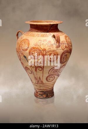 Minoisch dekorierter Pithos Rührbecher mit Blumenmuster, Zafer Papoura 1400-1250 v. Chr.; Archäologisches Museum Heraklion. Stockfoto