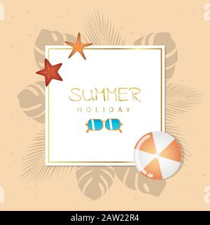Sommerferiendesign mit Sonnenbrille Ball und Seesterne Vektorgrafiken EPS10 Stock Vektor