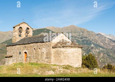 Die Einsiedelei Sant Quirc de Durro im Tal von Boi Stockfoto