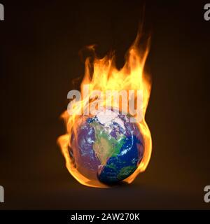 Planet Erde in Flammen, globale Erwärmung, Klimaschutzkonzept zeigt Nordamerika Stockfoto