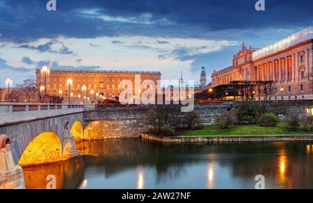 Stockholm - Reichstag, Palast und Norrbro Brücke, Schweden Stockfoto