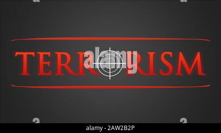 Terrorismus-Illustration - weißes Haarstrich in roter Schrift Stockfoto