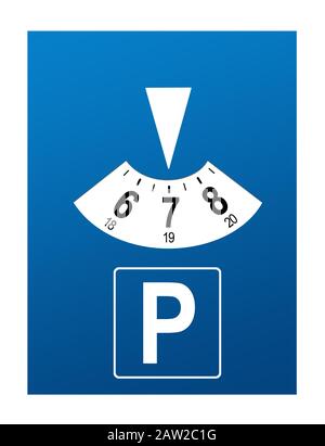 Parkscheibe isoliert auf weißem Hintergrund Stockfoto