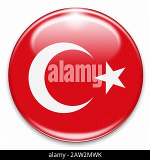 Türkische Flaggentaste isoliert auf weiß Stockfoto