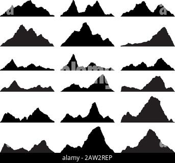 Vektor-Satz von schwarz-weißen Bergsilhouetten, Hintergrundegrenze felsiger Berge Stock Vektor