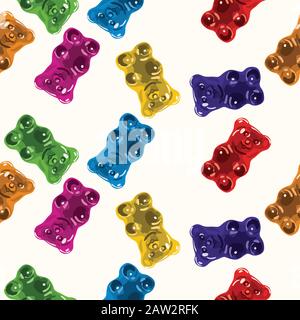 Vector Seamless Gummy Bear Bonbons Muster. Süßigkeiten tragen farbenfrohen Hintergrund Stock Vektor